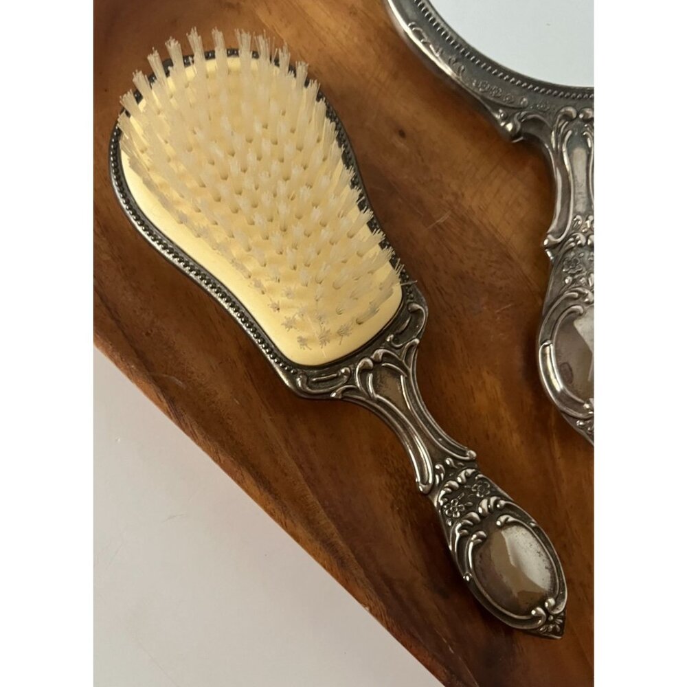 Vintage Silver-Plated Vanity Set Mirror Brush Comb Dressing Table Set - Picture 3 of 12